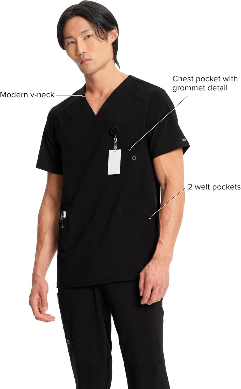 Stylish V-Neck Scrub Top for Men with Chest Pocket and Knit Back Panels