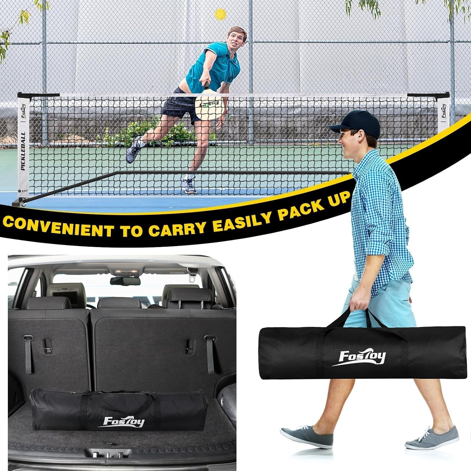 18-Ply Strong Portable Pickleball Net with Rollers - Perfect for Casual Matches