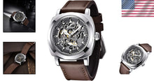 Load image into Gallery viewer, Men's Waterproof 30M Automatic Watch with Skeleton Dial &amp; Leather Strap - 45mm