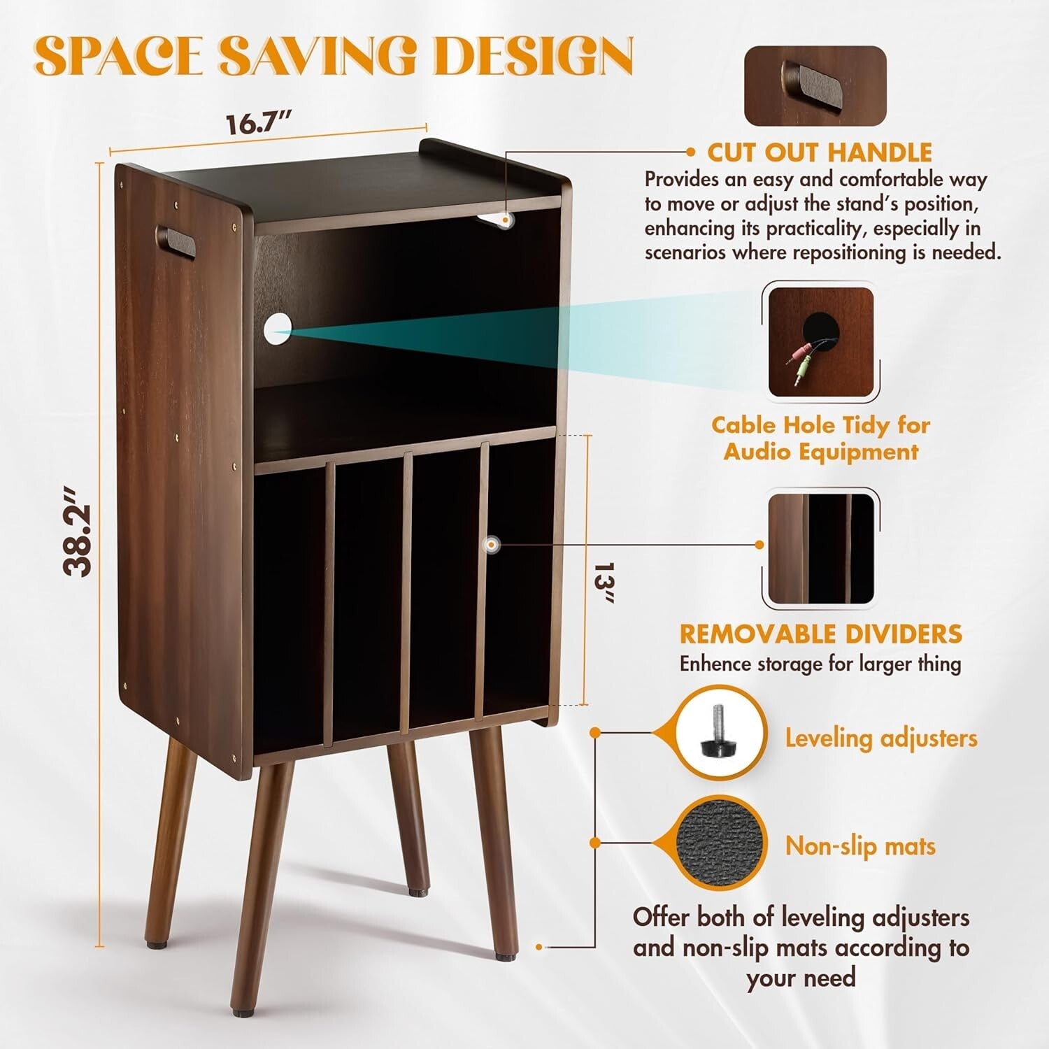 Mid-Century Modern 3-Tier Turntable Stand & Vinyl Storage for 160 Records
