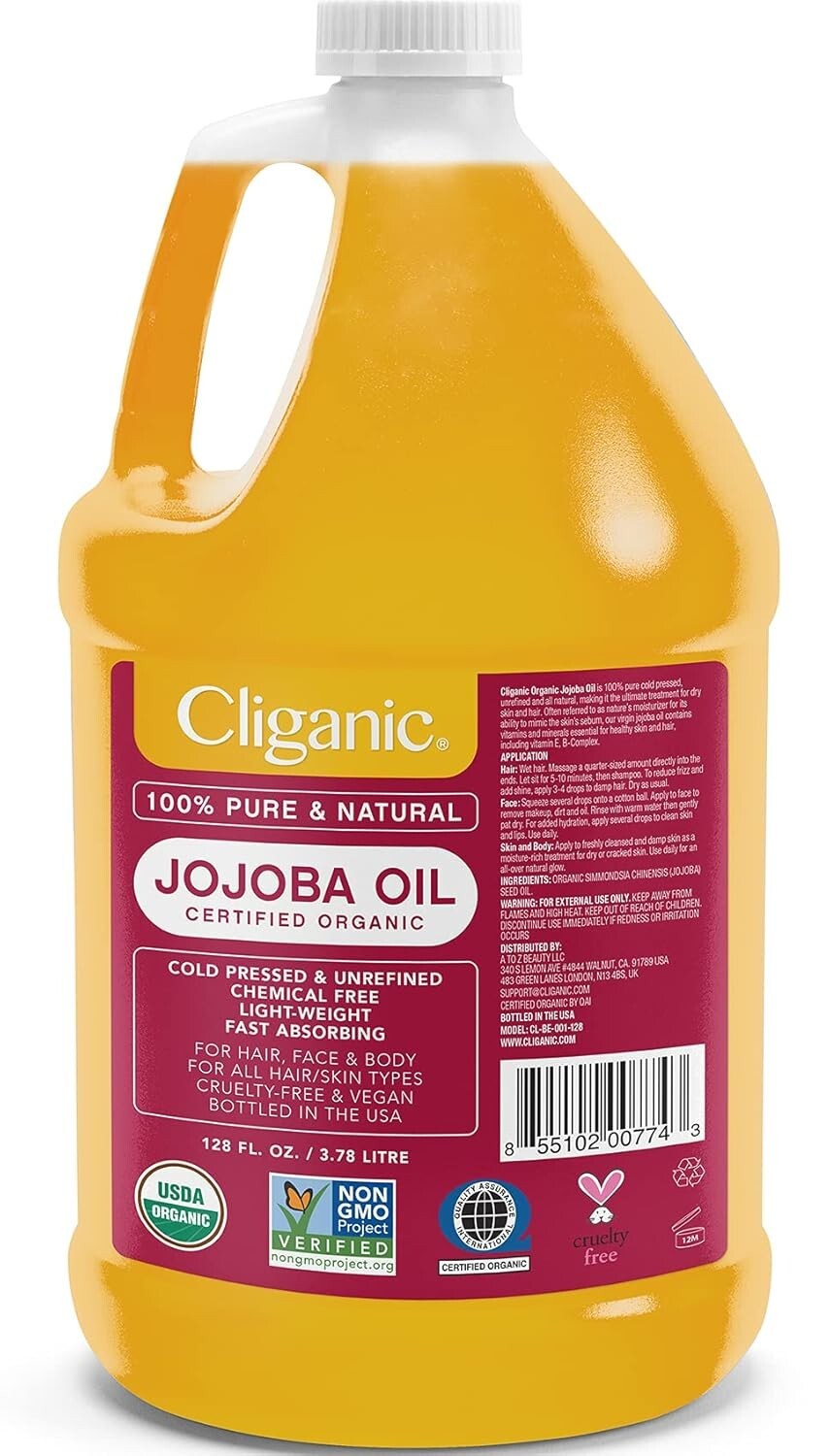 100% Pure Organic Jojoba Oil - 128oz Gallon Size, Non-GMO, Vegan & Cruelty-Free