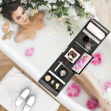 Load image into Gallery viewer, Modern Bamboo Bath Tray - Adjustable Organizer for Drinks &amp; Bath Essentials