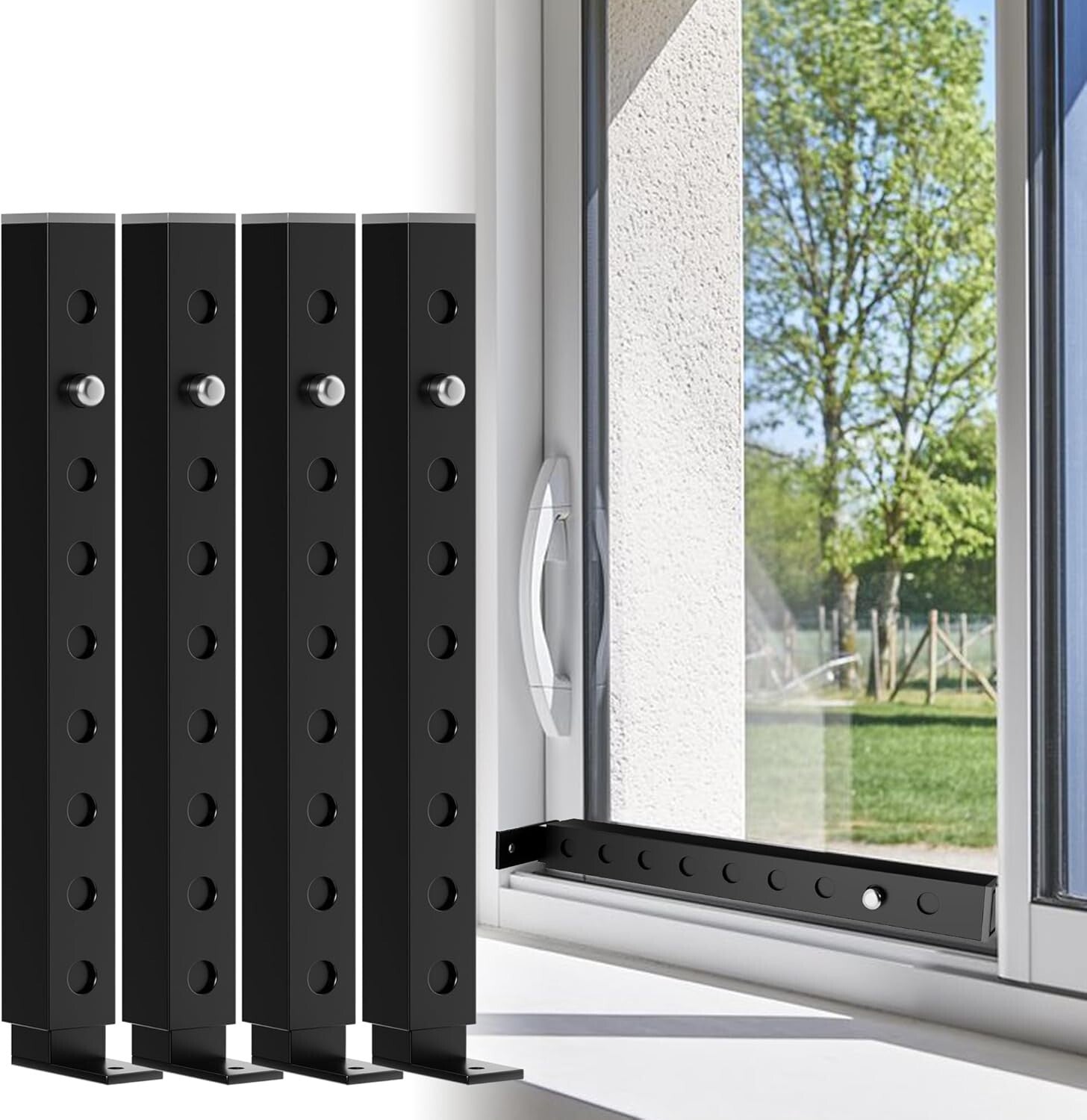 4 Pcs Vertical Window Security Bars - Adjustable Lengths for Enhanced Safety