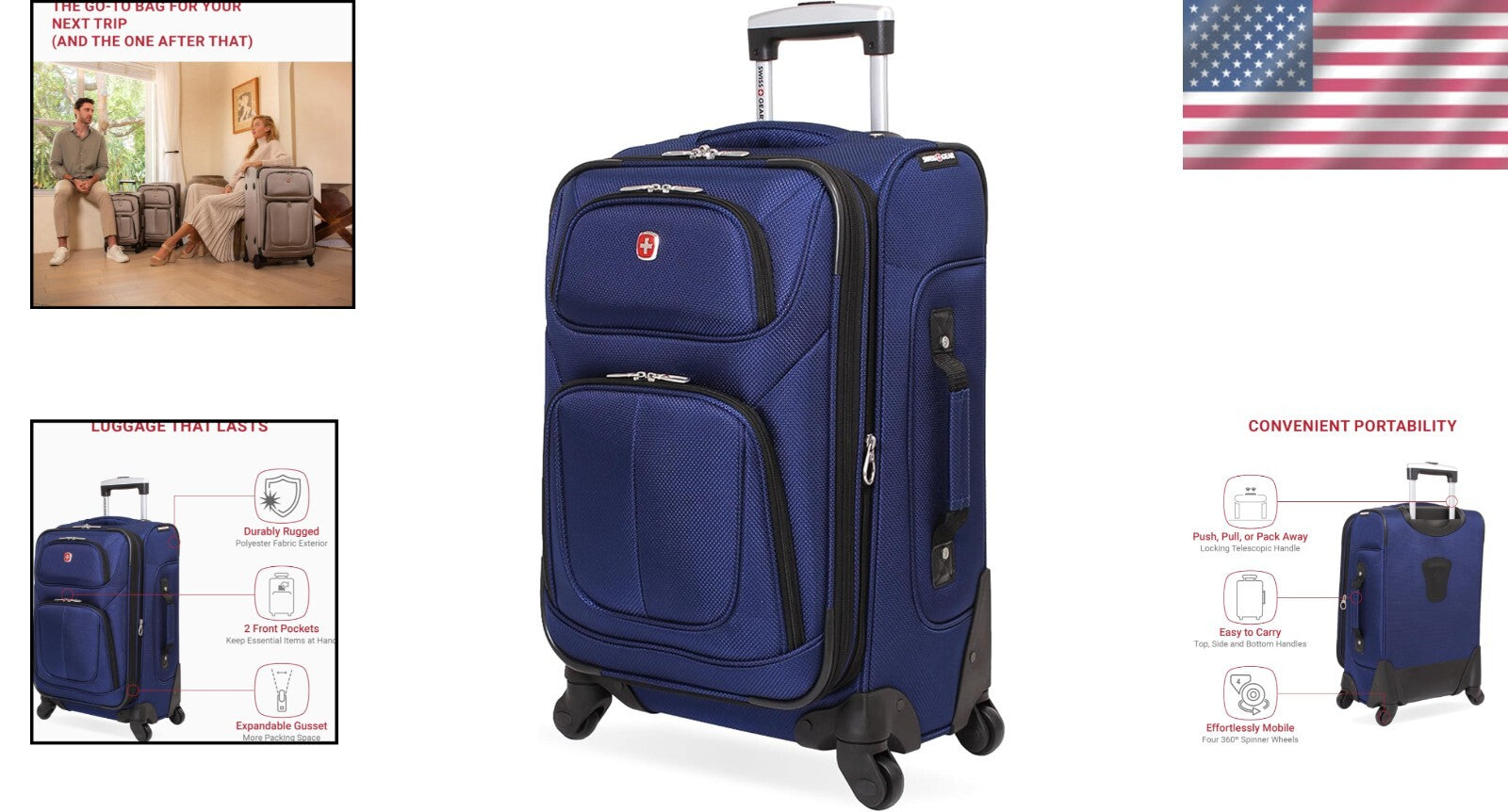 Blue 21-Inch Expandable Carry-On Luggage with Multi-Directional Spinner Wheels