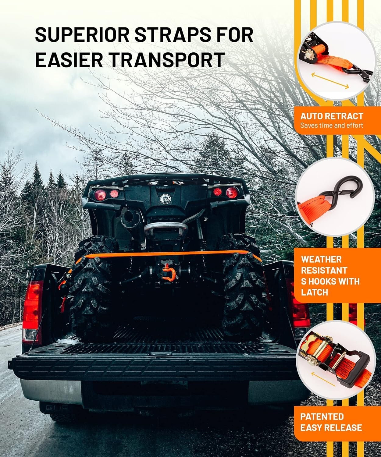 Adventure-Ready 2PC Ratchet Straps - Secure 5,000 lbs for ATV, UTV, Cargo