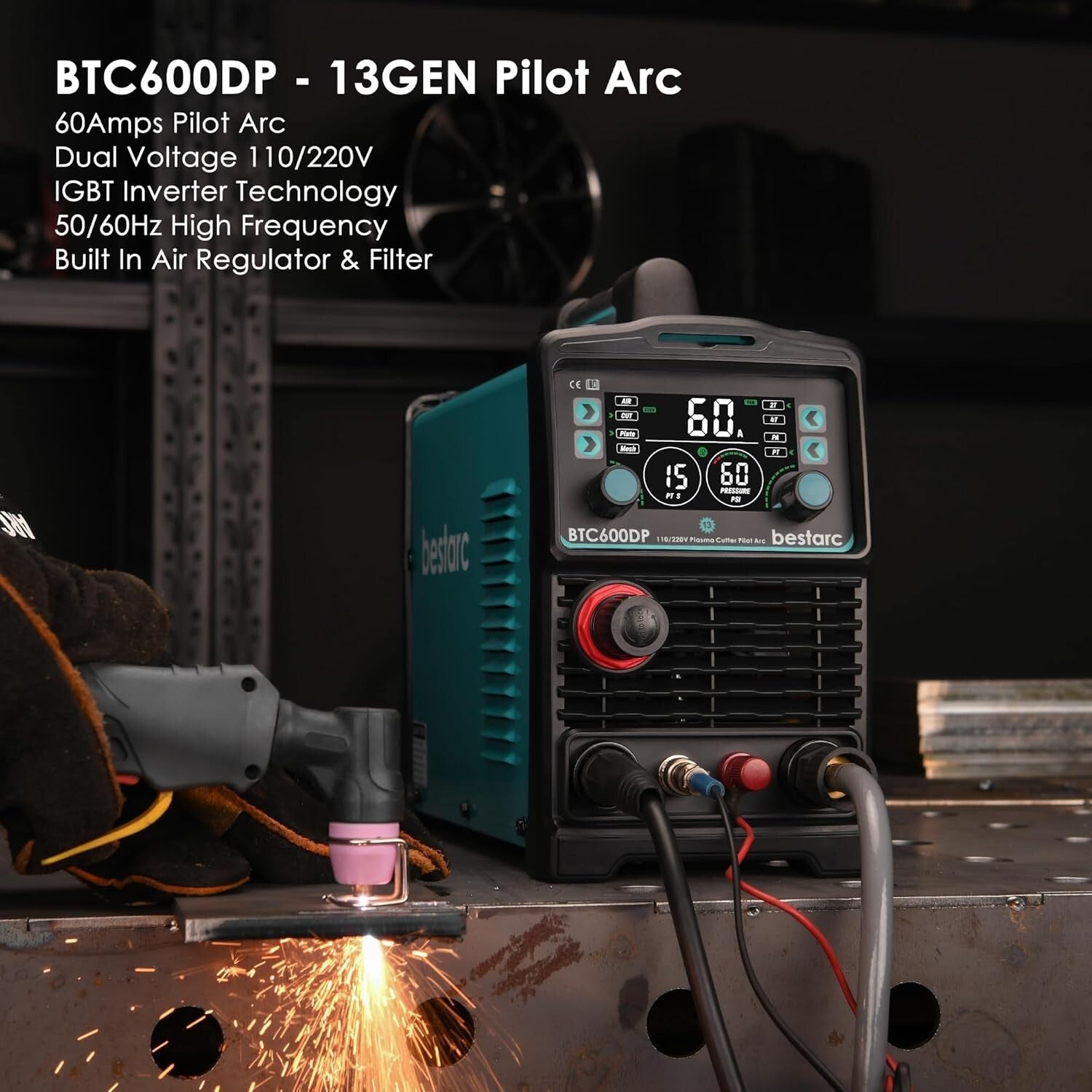 13th Gen 60A Plasma Cutting Machine with Digital Display & Adjustable Air Sensor