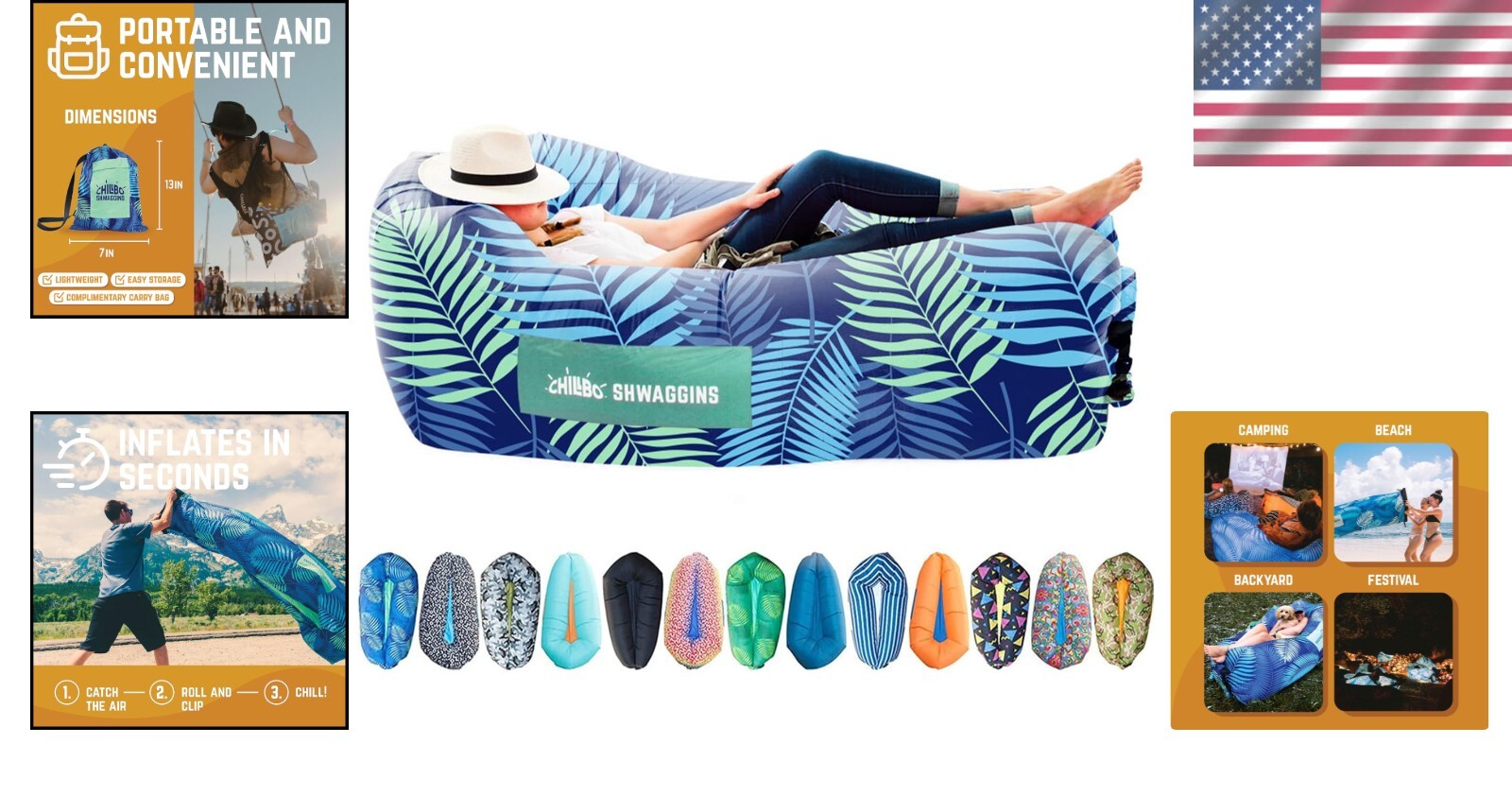 Blue Leaf Inflatable Lounger – Effortless Setup for Beach and Hiking Adventures