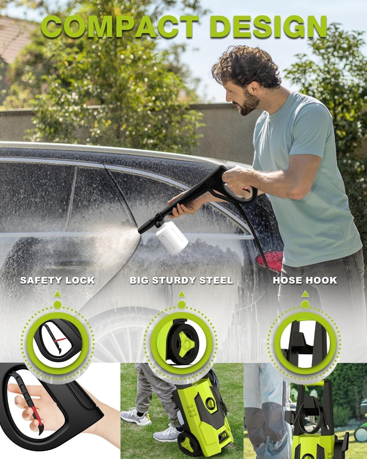 4800 PSI Electric Pressure Washer - Powerful 3.2 GPM Cleaning System in Green