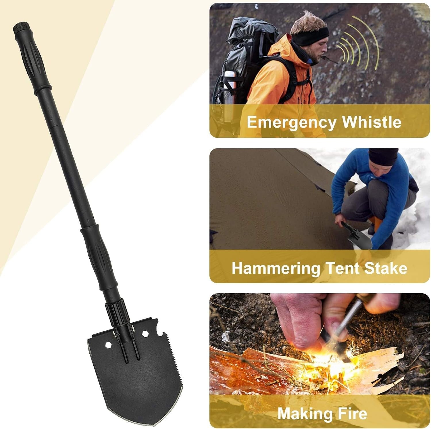 28.3'' Folding Survival Shovel with Multifunctional Tools for Outdoor Adventures