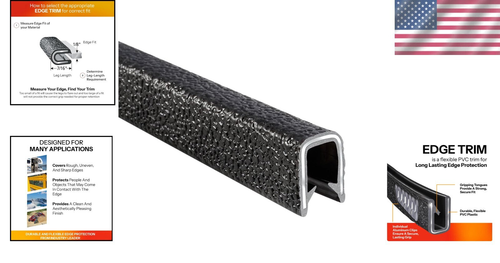 PVC Edge Protector Trim - 25ft Black with Pebble Texture, Easy Application