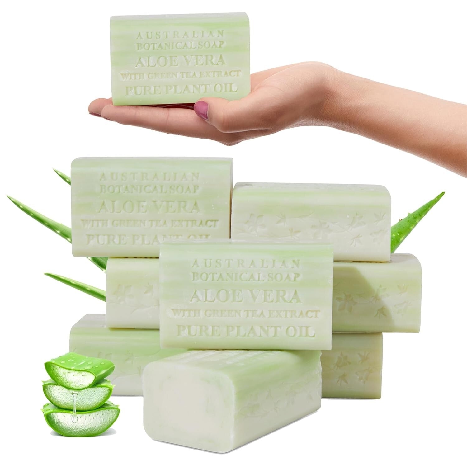 Luxurious Aloe Vera & Green Tea Soap Bars - 6.6 OZ Each, 8 Bars for Daily Care