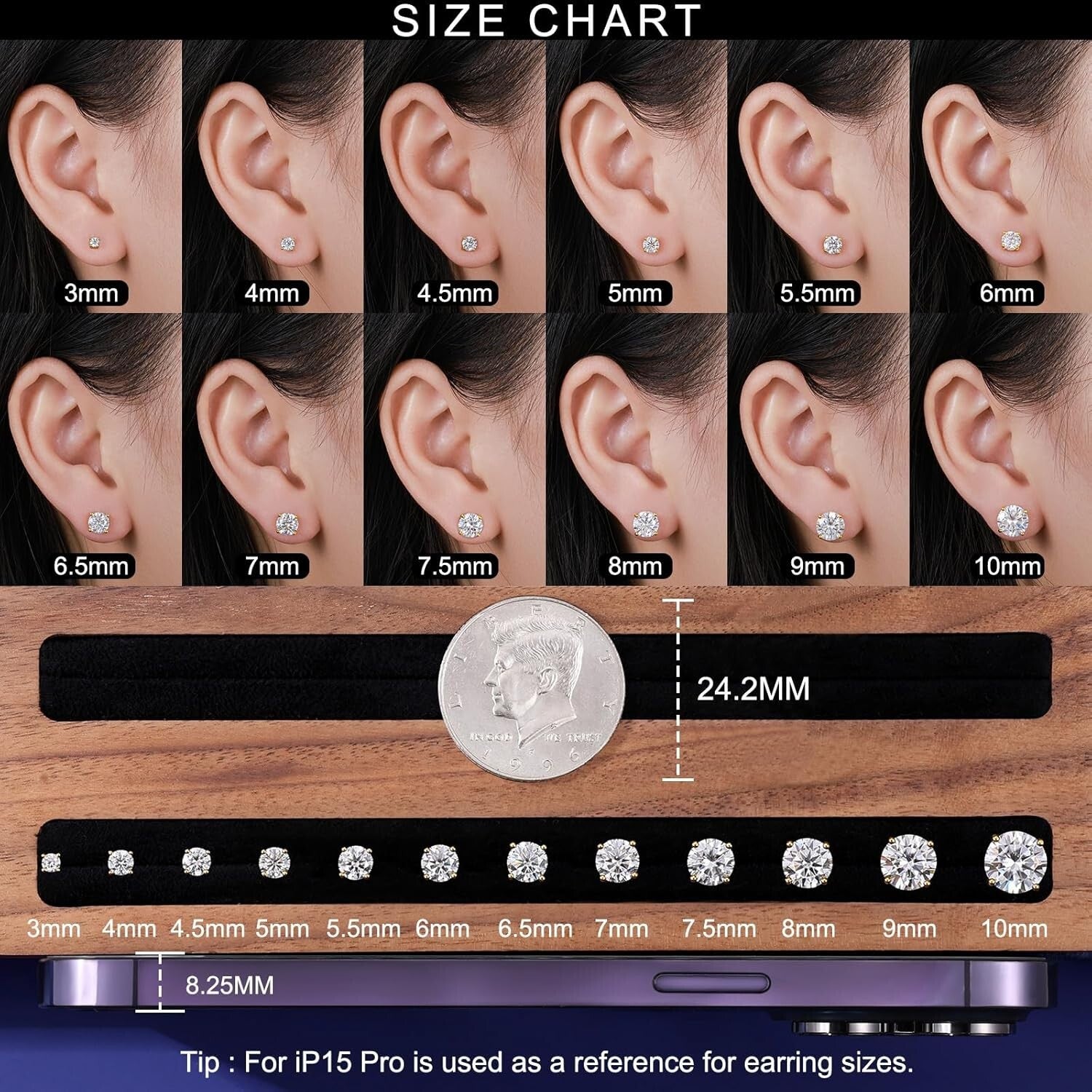 Elegant Moissanite Screw Back Earrings, 0.6ct to 8.0ct, Hypoallergenic Design