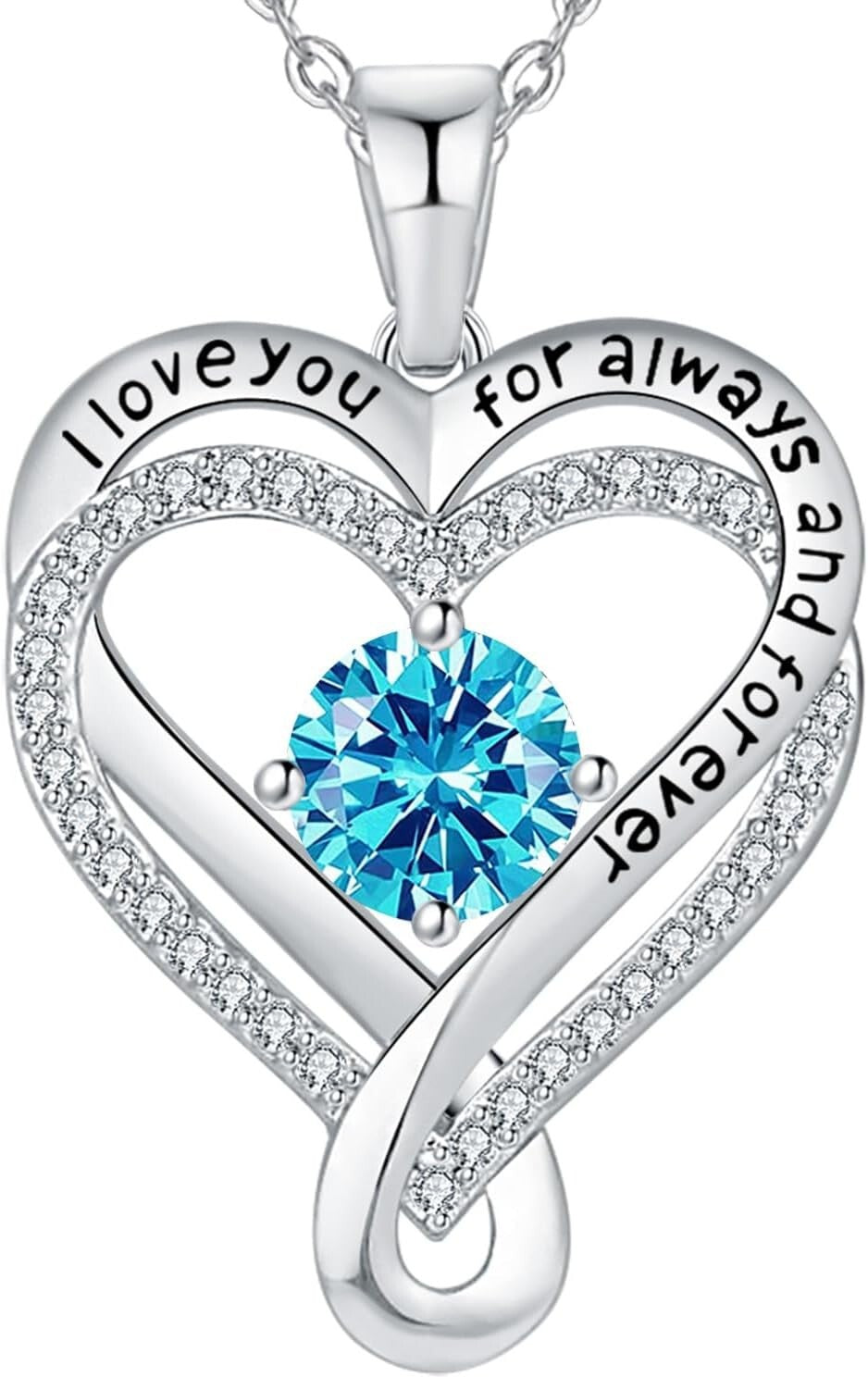 Engraved 'I Love You Forever' Necklace with Cubic Zirconia & Birthstones for Her