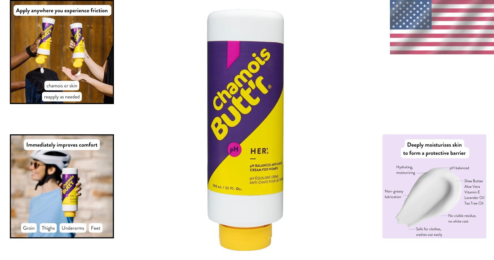 Her' Unscented Anti-Chafe Cream - Moisturizing 32 oz Tube for All Athletes