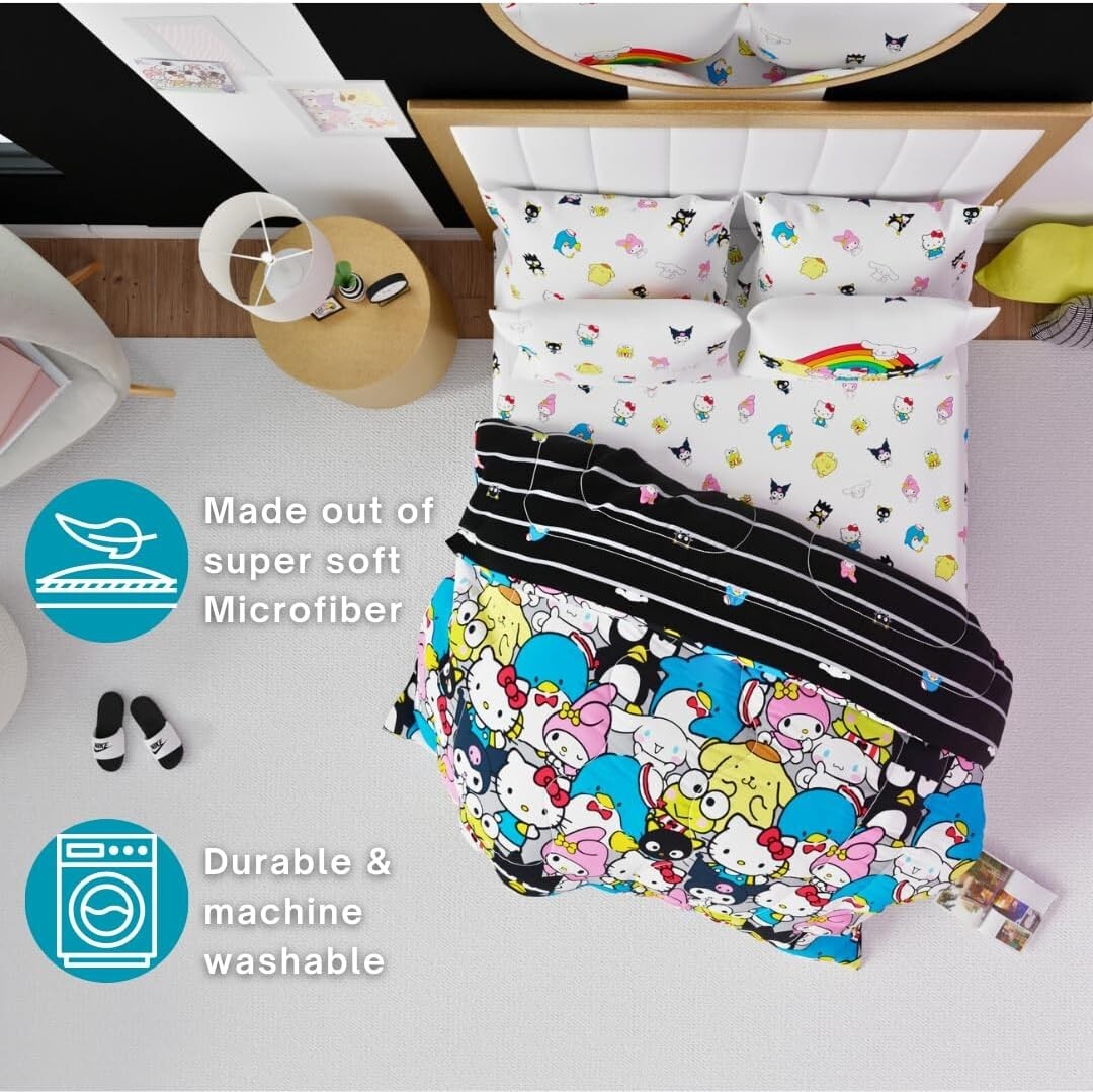 Charming Hello Kitty & Friends 7-Piece Queen Bedding - Vibrant Cartoon Design