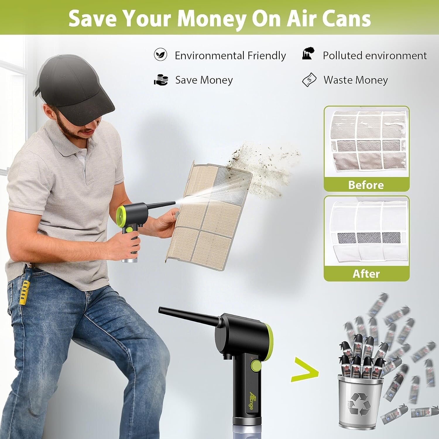 Compact Cordless Air Duster - 6000mAh Rechargeable Blower for Versatile Cleaning