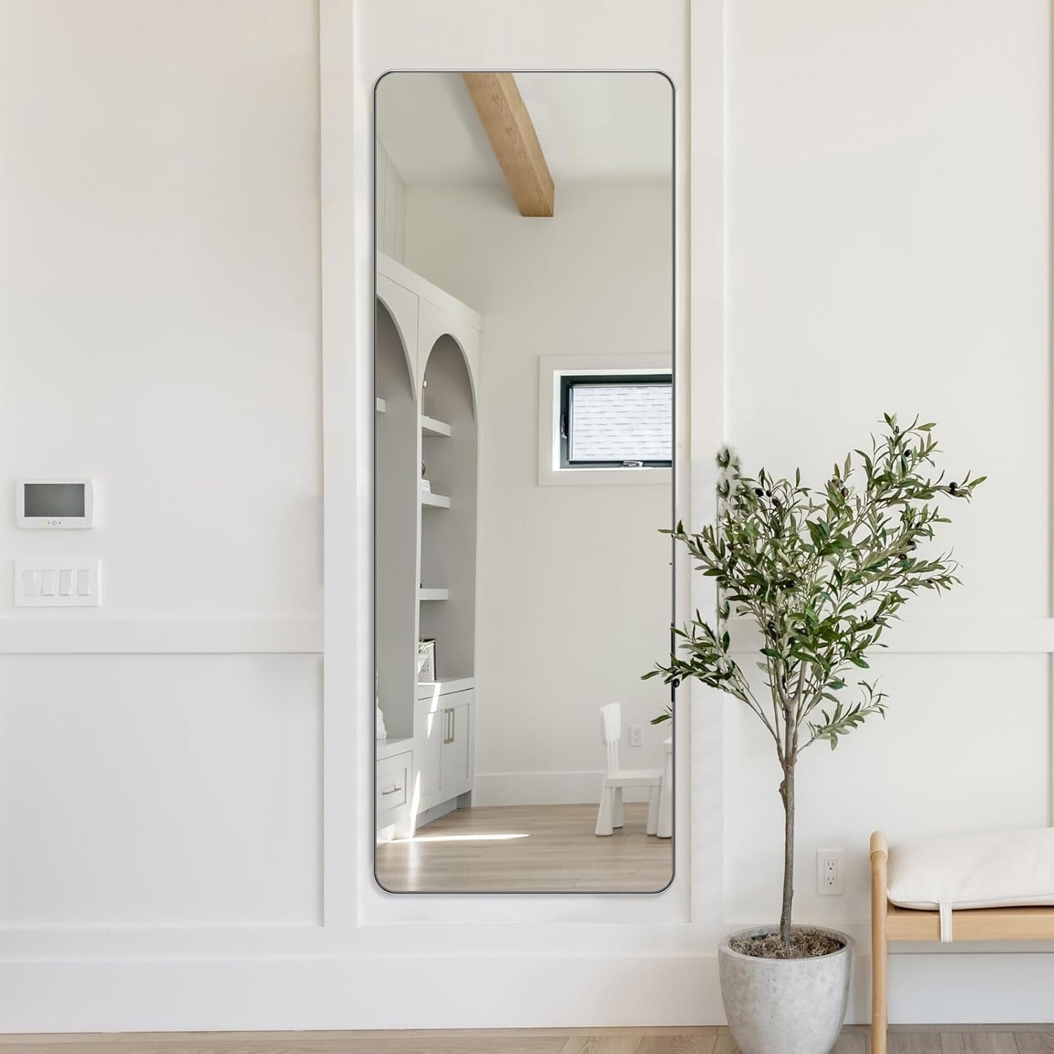 Modern 48"L x 18"W Full Length Mirror with Stainless Steel Frame - Easy Install