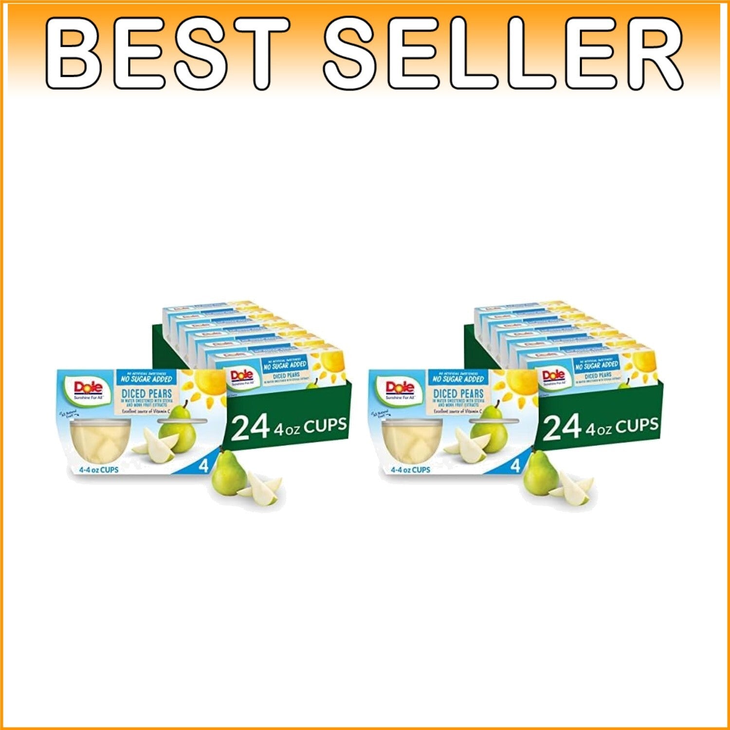 Bulk Diced Pear Cups, Gluten & Dairy Free - Perfect Lunch Snack Pack of 2