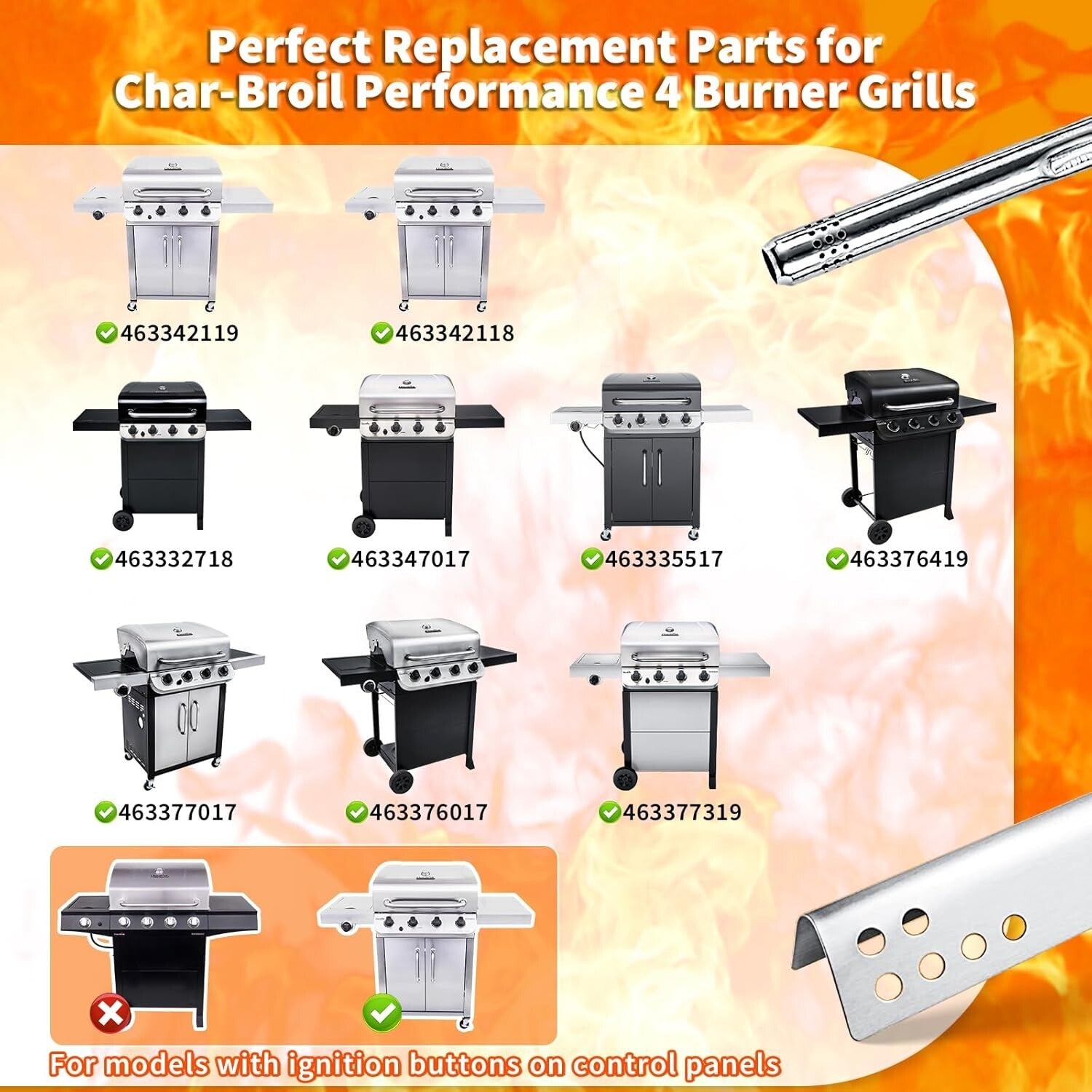 304 Stainless Steel Replacement Parts for Charbroil Performance Grills - 4-Pack