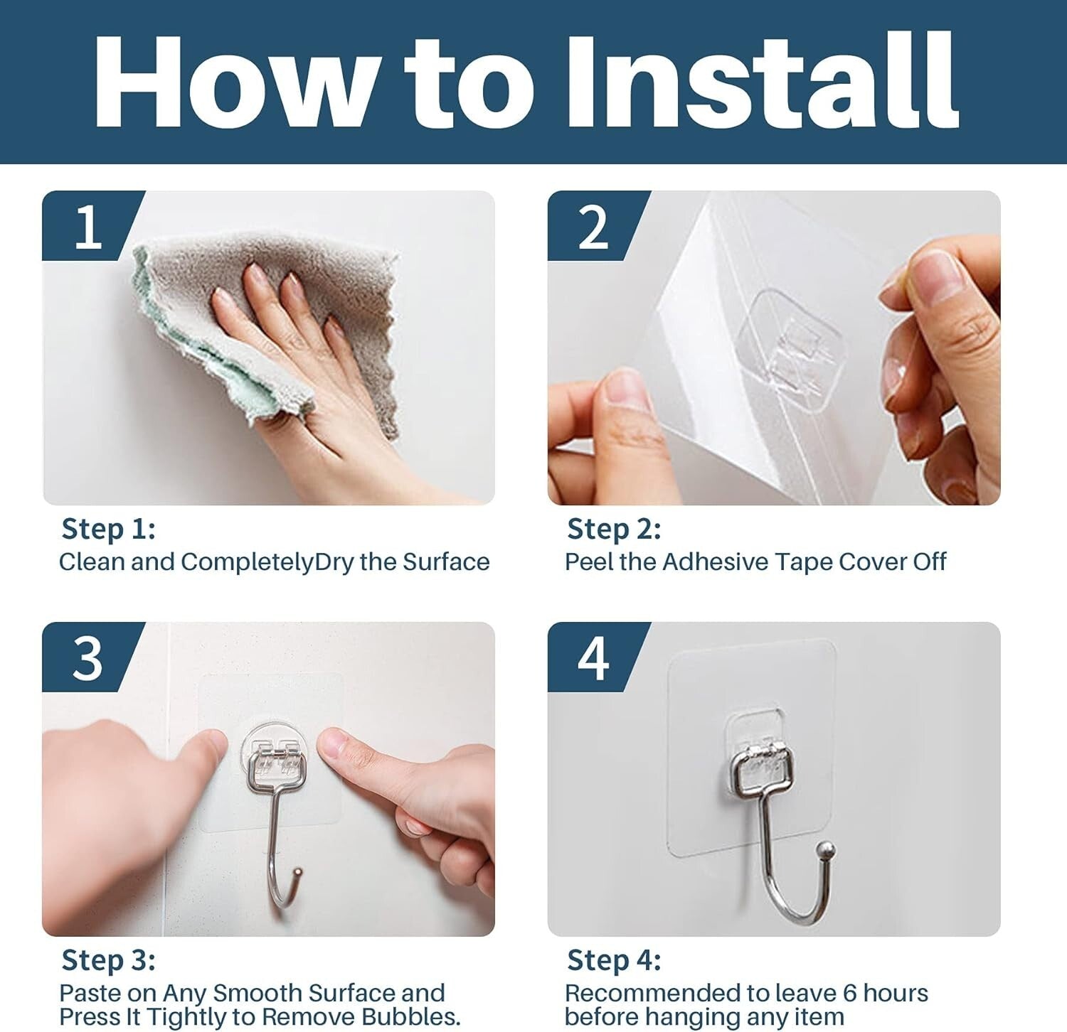 Durable 100-Pack Clear Wall Hooks with 37lbs Load - Easy No Damage Installation