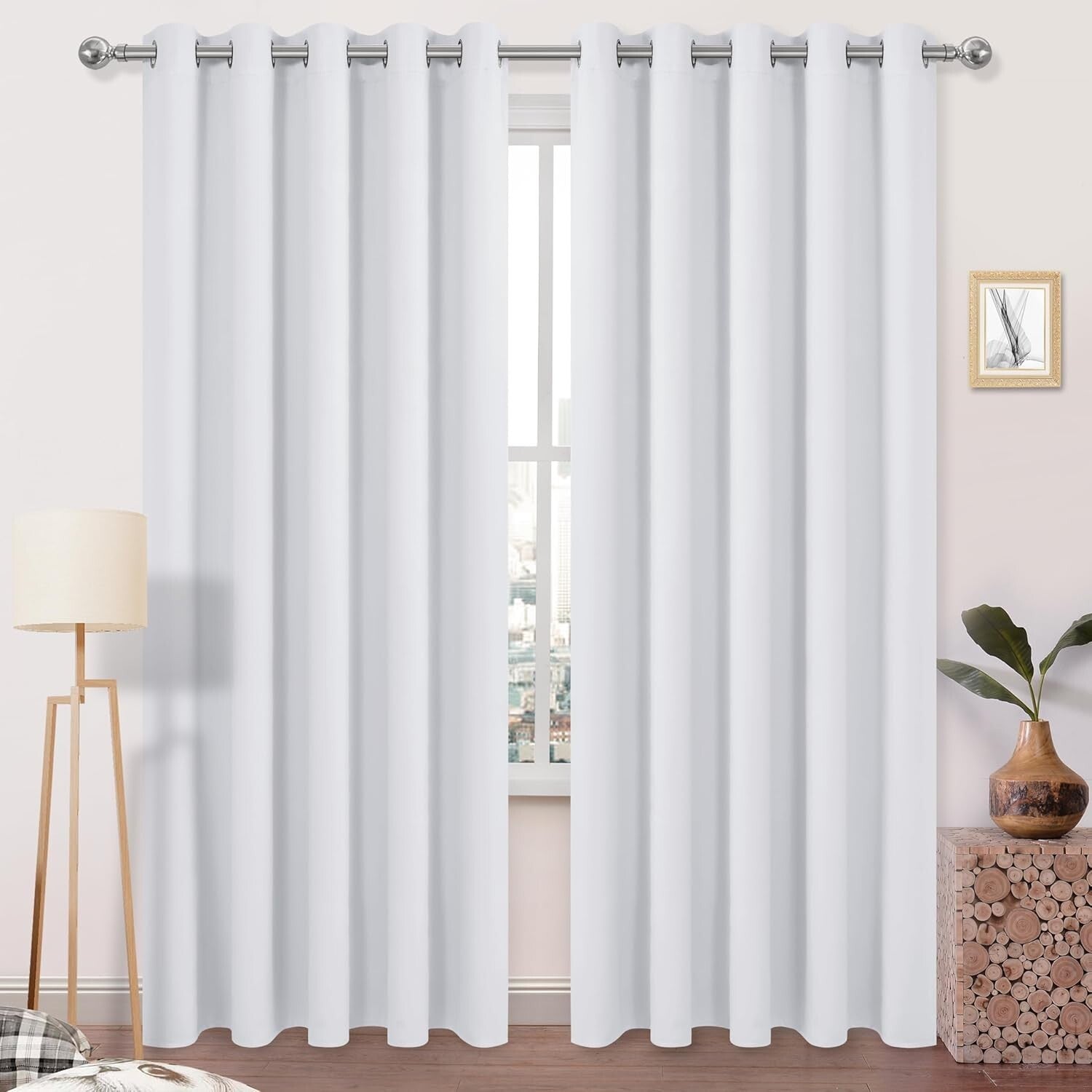 Energy-Saving Greyish White 84x60 Curtains - Perfect for Bedroom or Living Room
