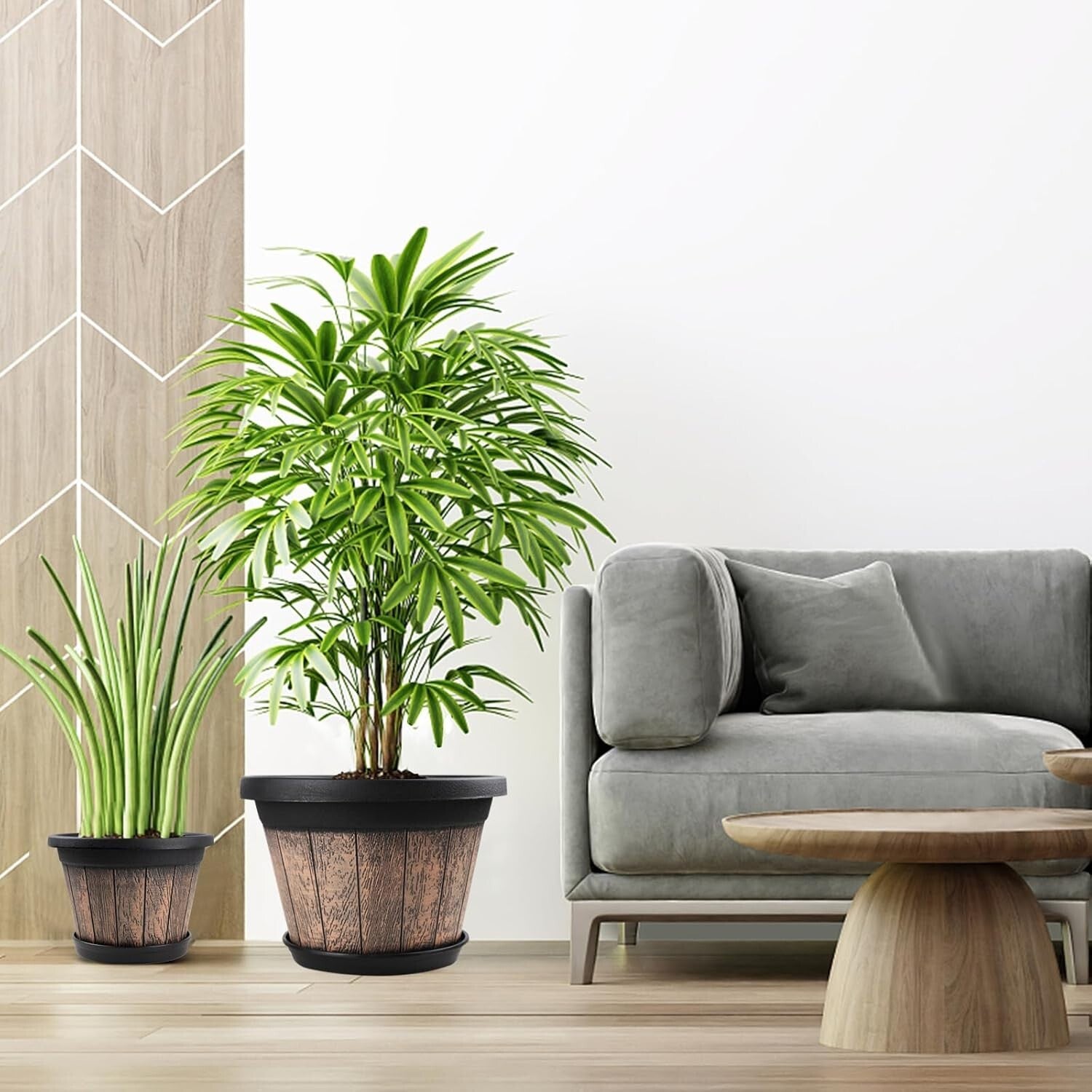 13 Inch Large Resin Plant Containers - Set of 4 with Saucers for All Plants