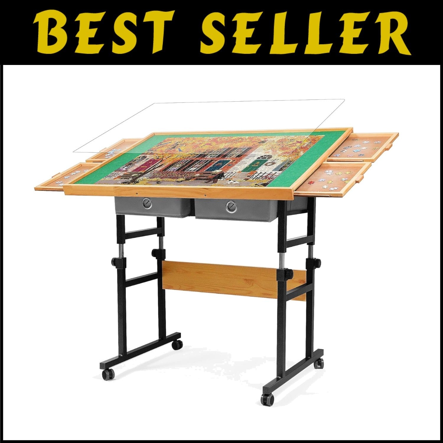 Deluxe Puzzle Board with Lockable Wheels & Non-Slip Surface for Adult Puzzlers