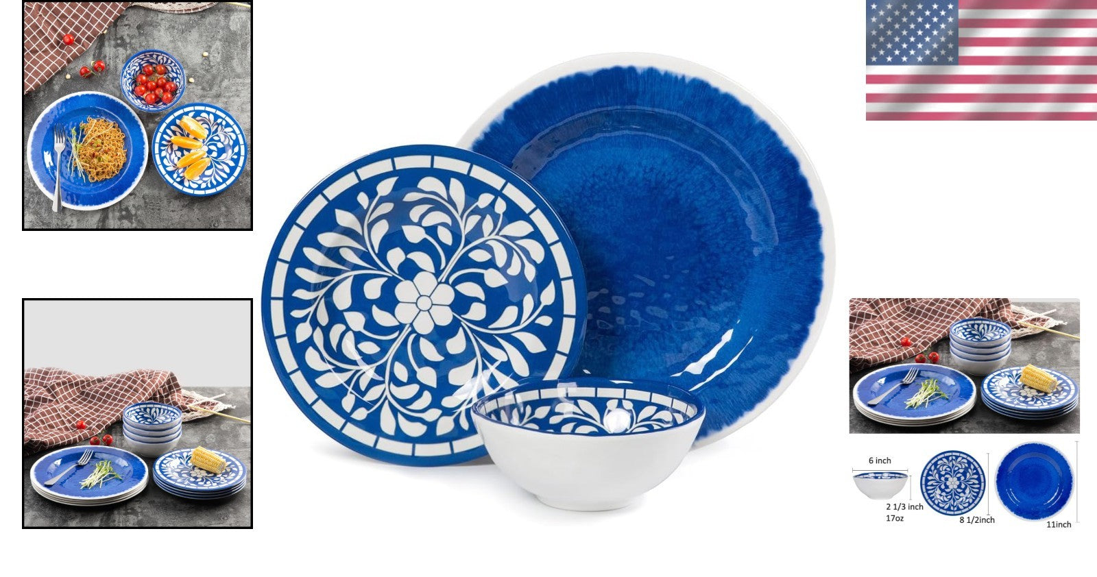 Durable 12-Piece Melamine Dinnerware Set - Perfect for Indoor & Outdoor Dining