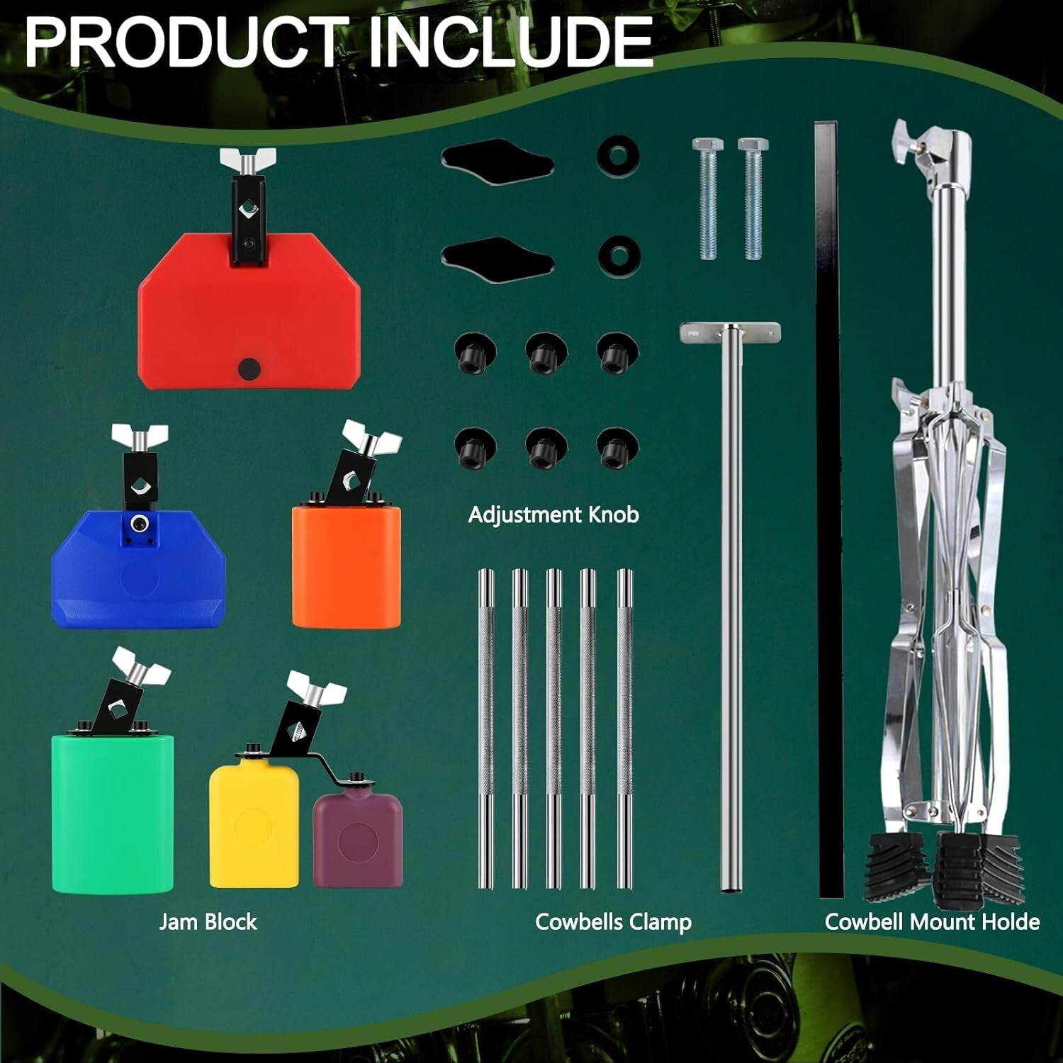 Professional Jam Block Percussion Stand - Stable Double Brace & Cowbell Holder