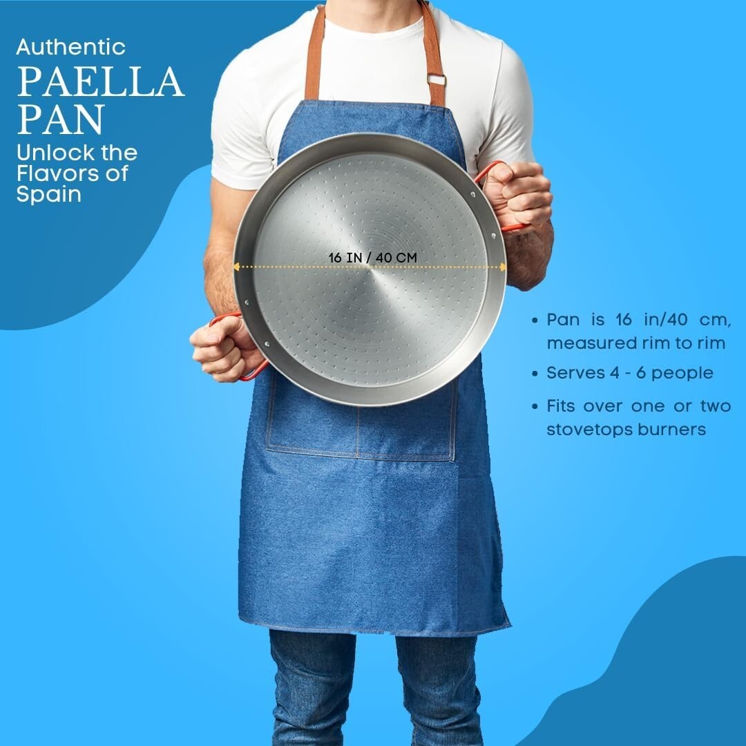 Versatile 16-Inch Carbon Steel Paella Pan - Perfect for Gas & Electric Stovetops