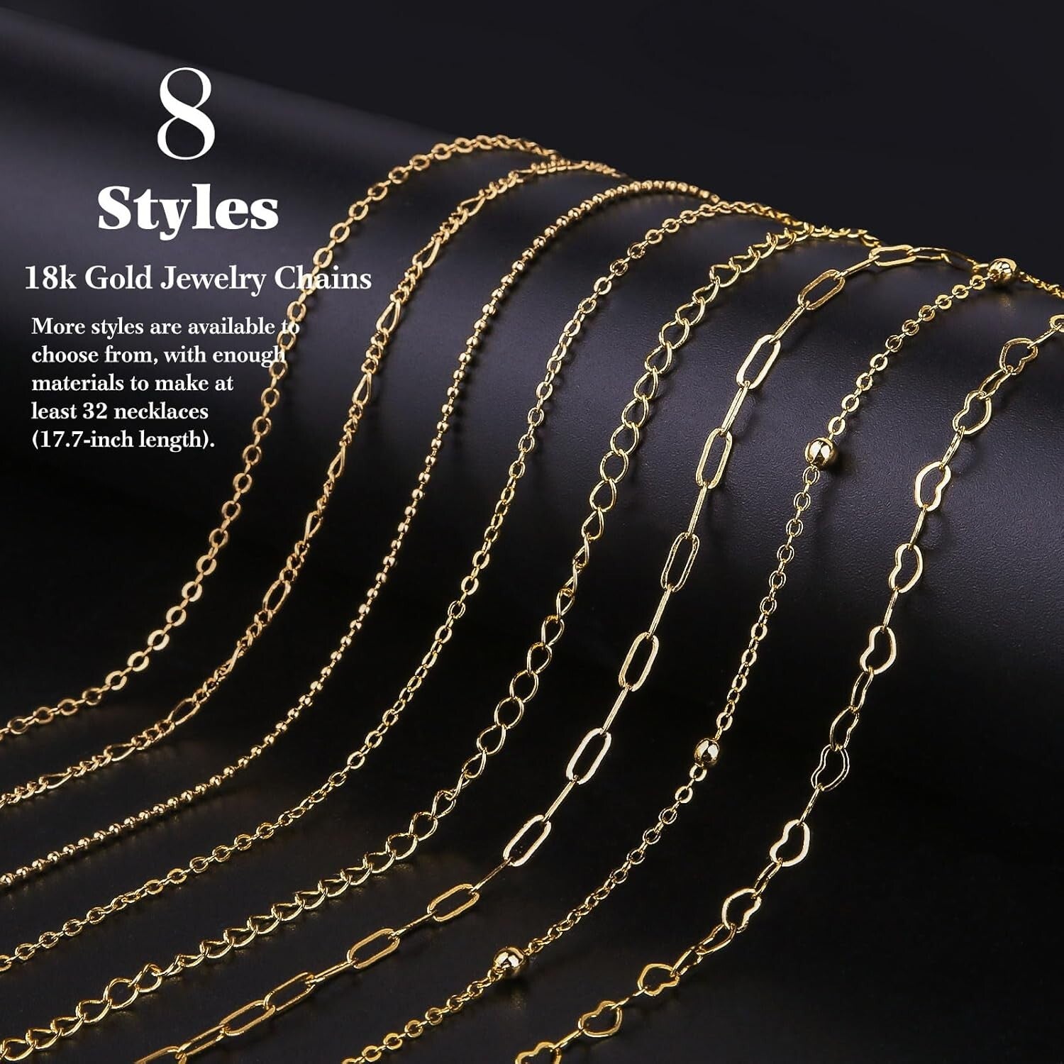 Versatile DIY Jewelry Making Kit - 52.5 Feet of 18k Gold Chains & Accessories