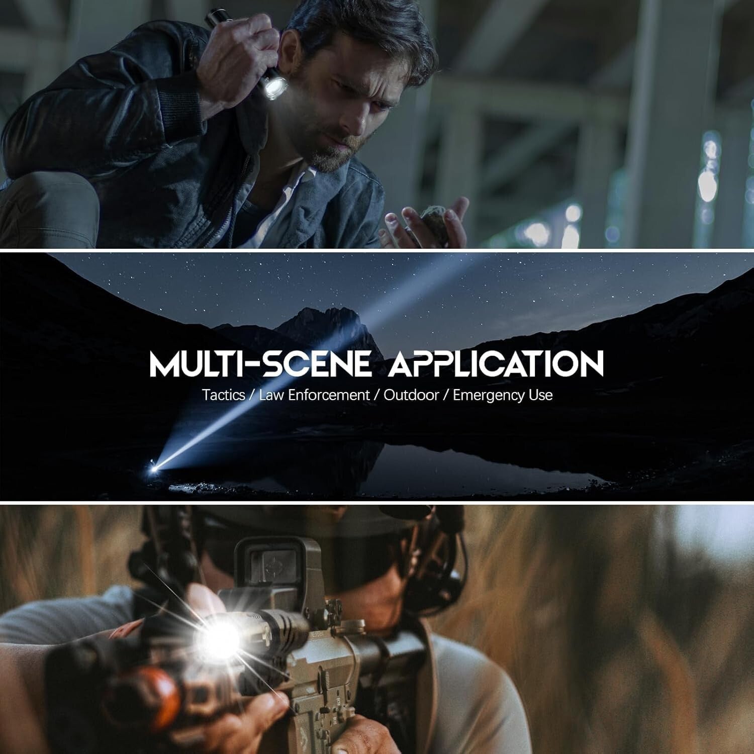 Durable 2000 Lumen Waterproof Flashlight with USB-C Charging & 4 Lighting Modes