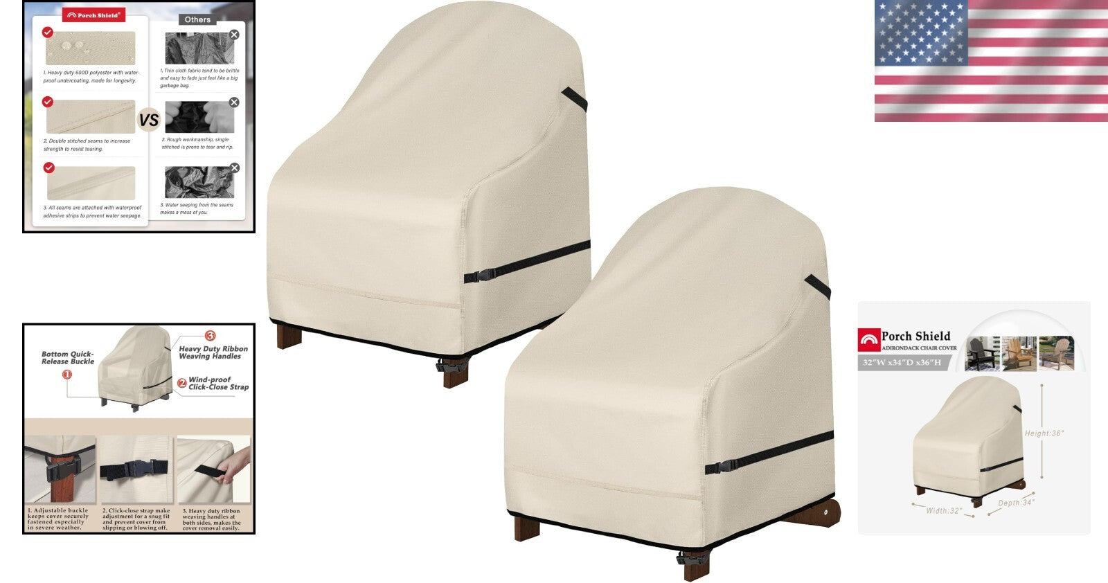 Waterproof Beige Patio Chair Cover 2-Pack - Ultimate Protection for Adirondacks
