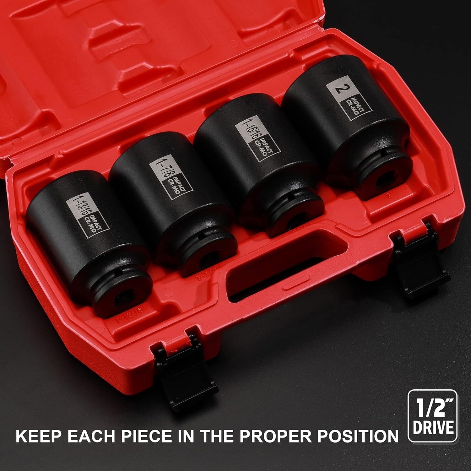 Professional 4PC Deep Impact Socket Set - 1/2-Inch Drive, Laser-Etched Sizes