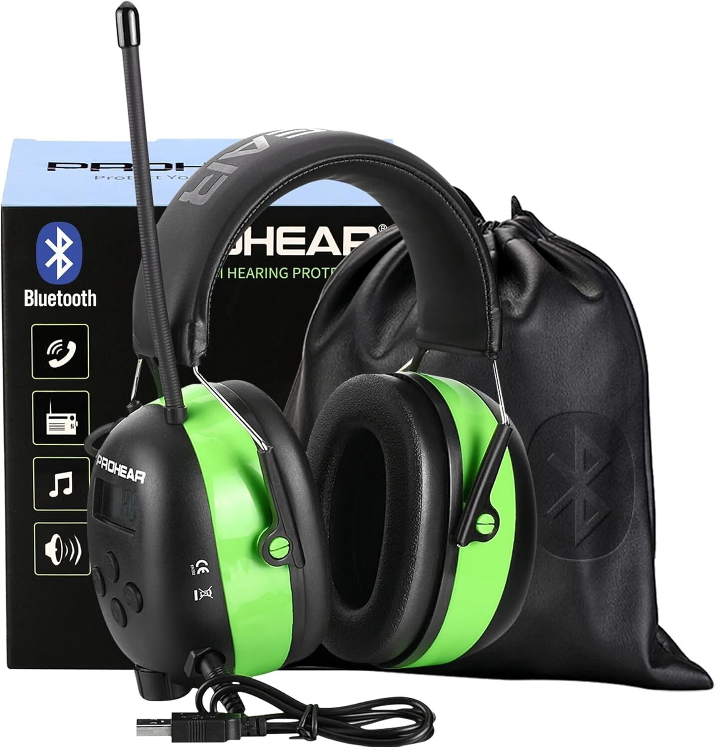 Premium 5.3 Bluetooth Earmuffs with AM/FM Radio & Rechargeable Battery - Green