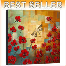 Load image into Gallery viewer, Gallery Wrapped 24x24 Dragonfly Floral Oil Painting - Ready to Hang Luxury Art