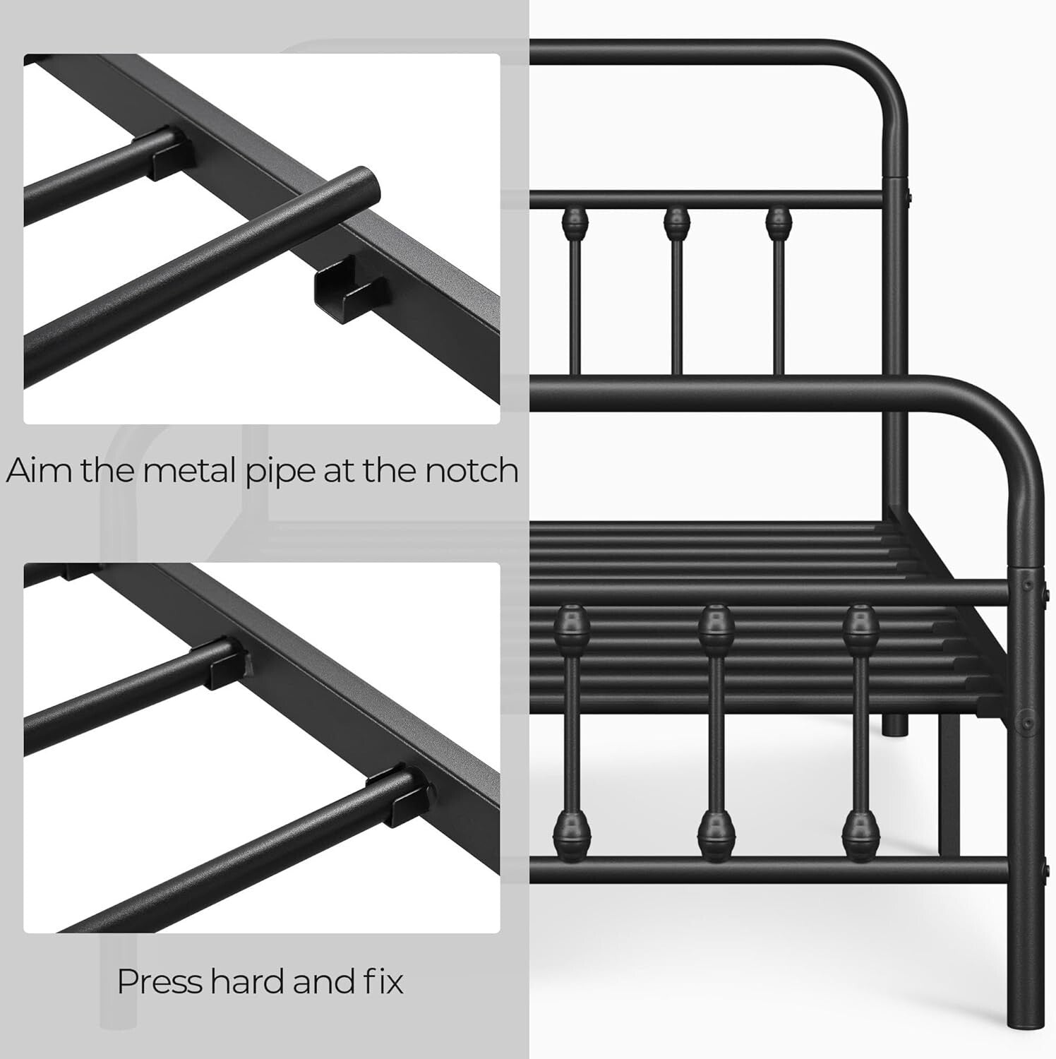 Elegant Black Iron Platform Bed Frame with High Headboard – No Box Spring Needed