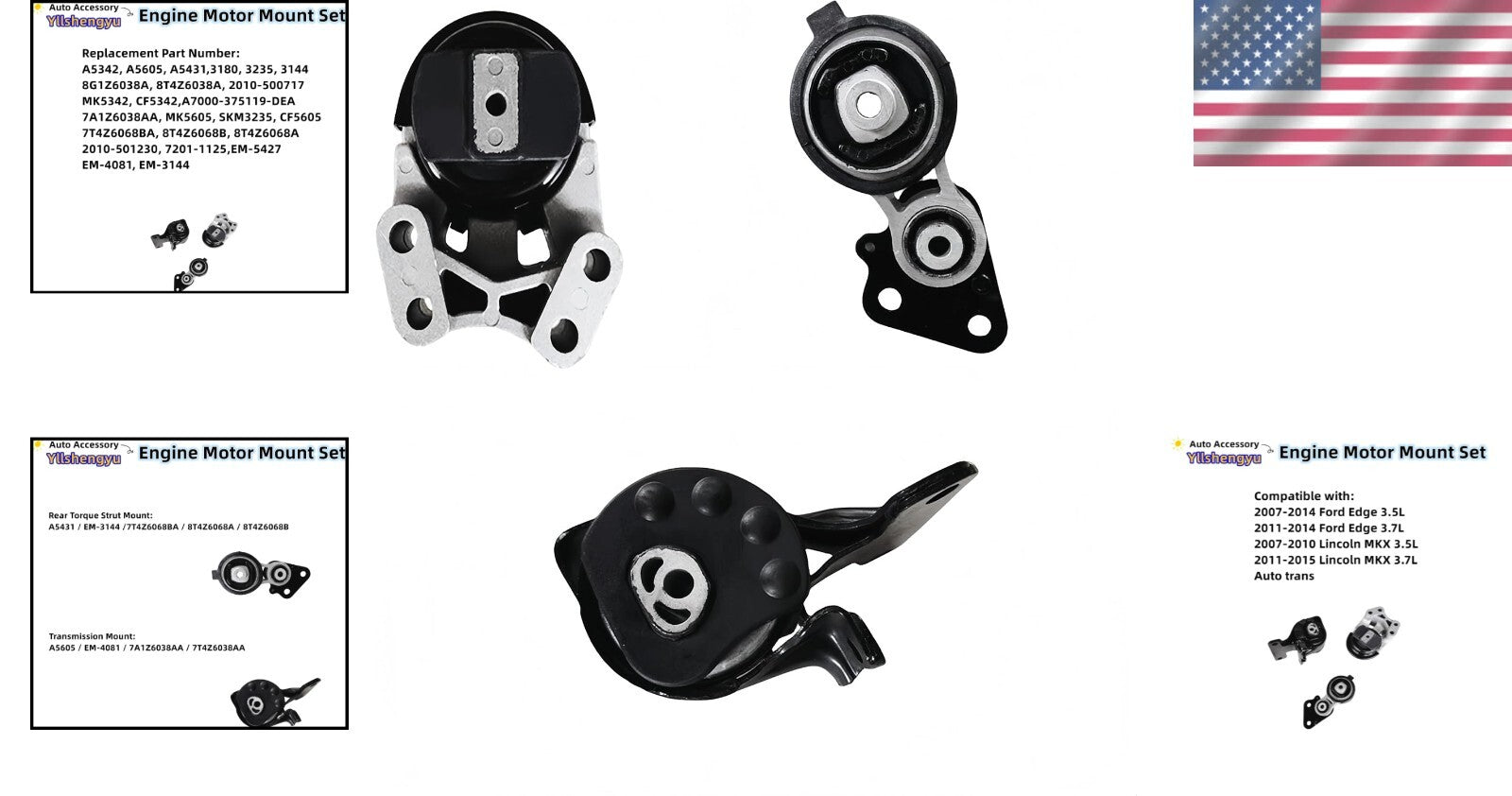 Durable Engine Mount Set for 2007-2015 Lincoln MKX & Edge - No Noise Vibration