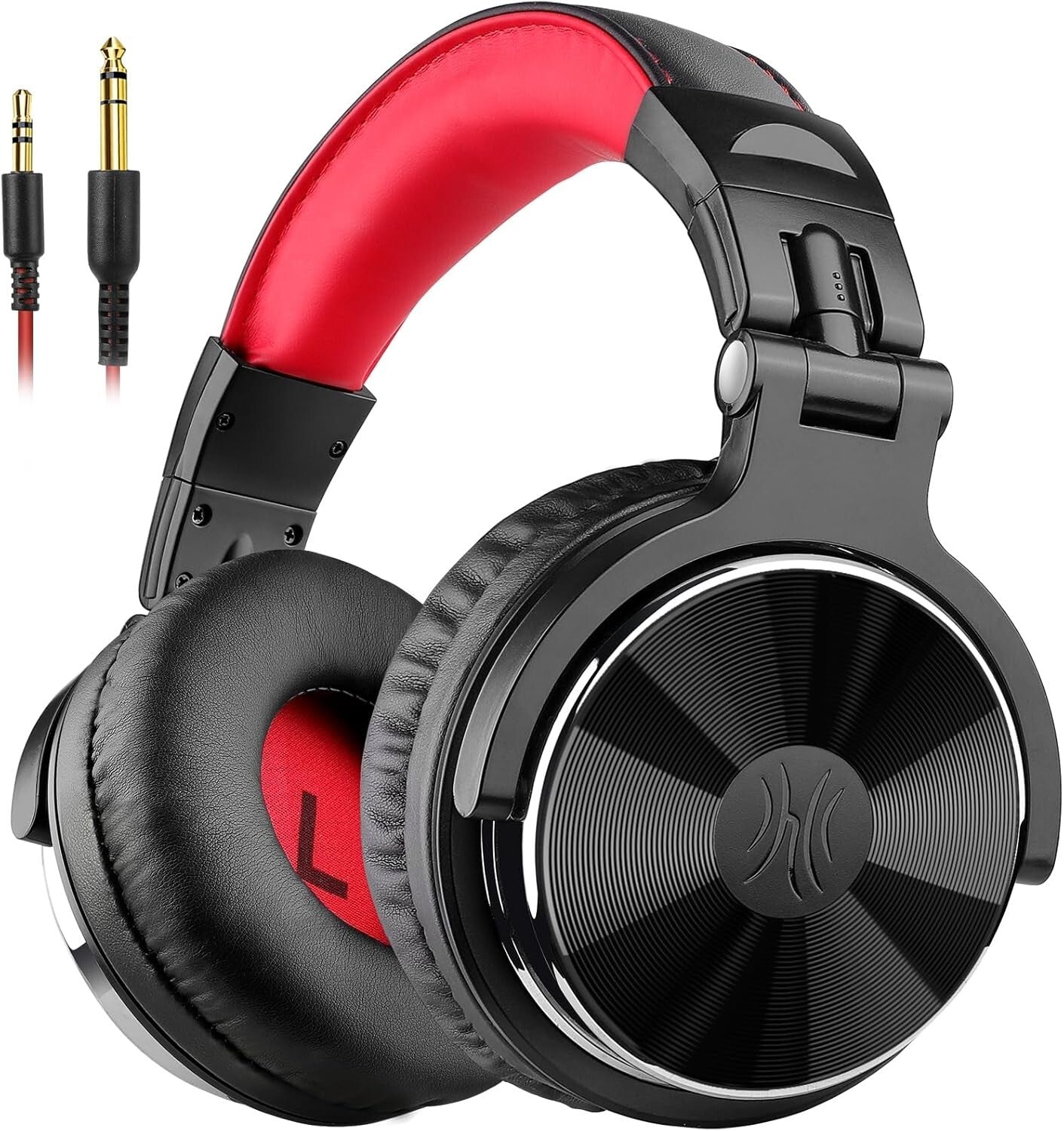 Dynamic Bass Over-Ear Studio Headphones with 50mm Drivers & Dual Jacks - Red