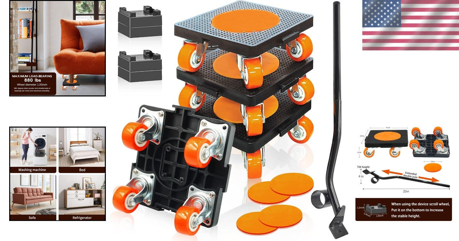 Durable Furniture Dolly Set with 16 Wheels - Ideal for Sofa, Piano, and More