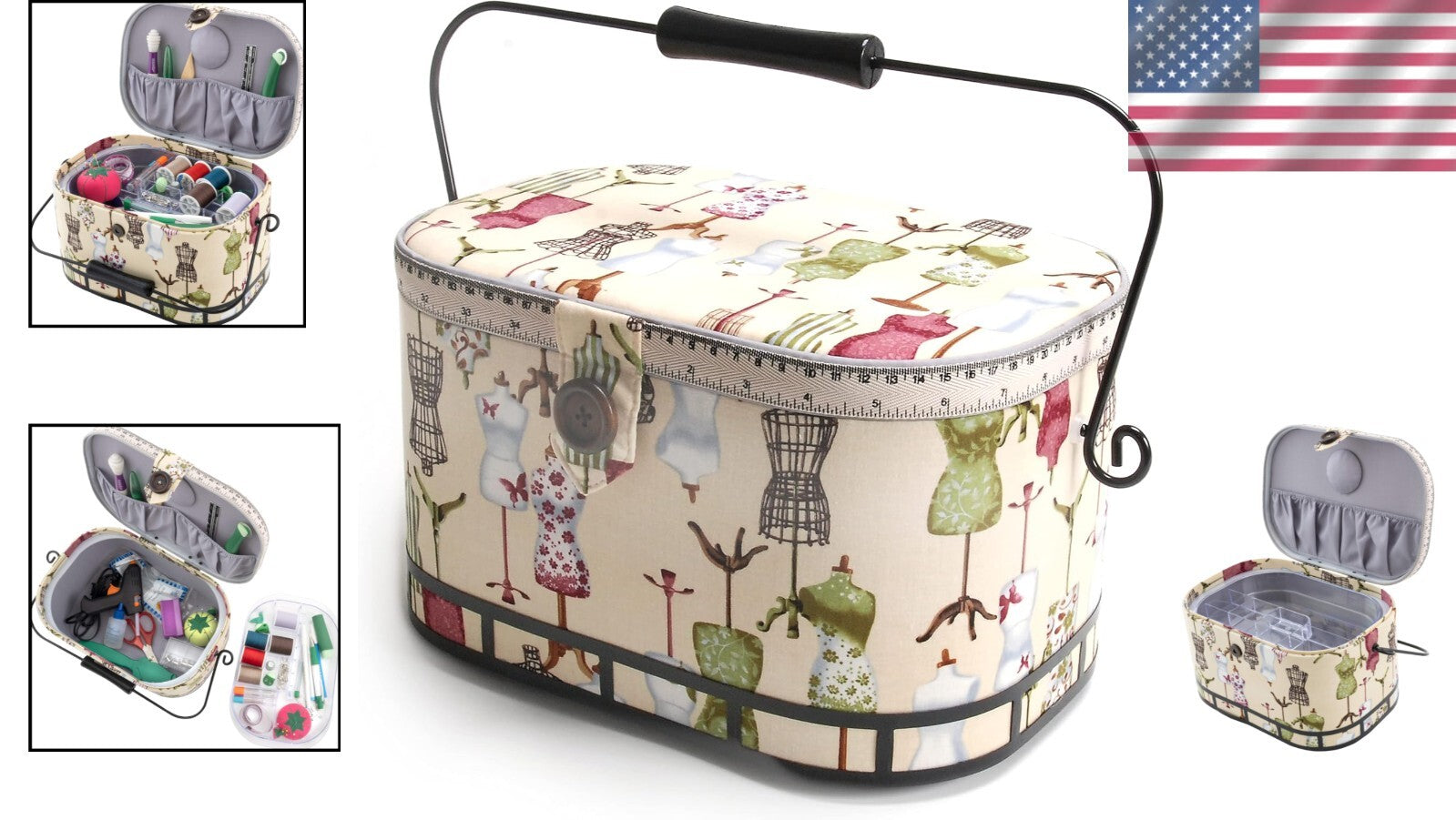 Elegant Oval St. Jane Sewing Basket with Magnetic Closure - Multi-Color Design