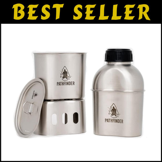 Durable Black Stainless Steel Canteen with Nesting Cup - Lightweight Cooking Set