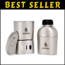 Load image into Gallery viewer, Durable Black Stainless Steel Canteen with Nesting Cup - Lightweight Cooking Set