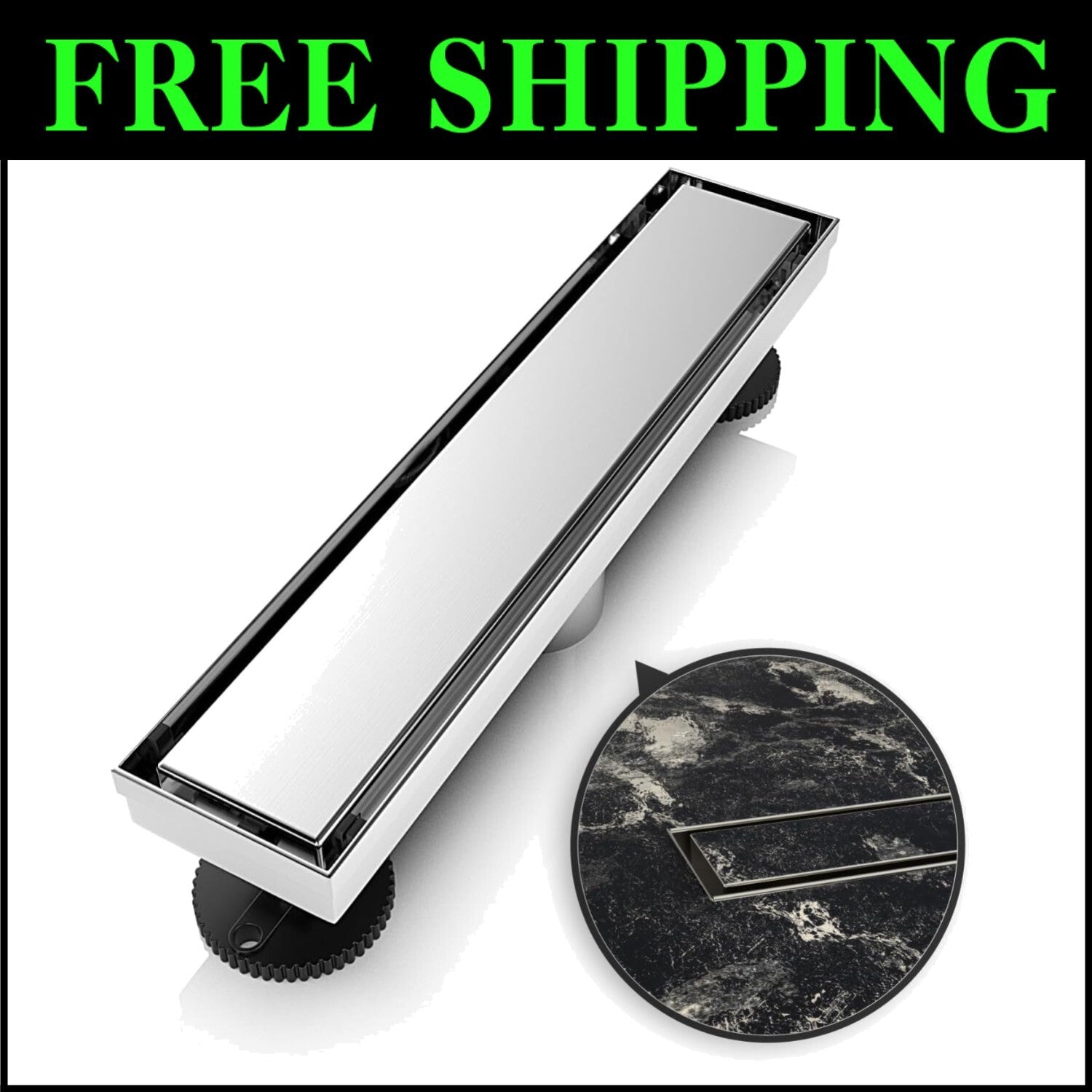 Modern 12" Brushed Stainless Steel Shower Drain with Hair Strainer & Accessories