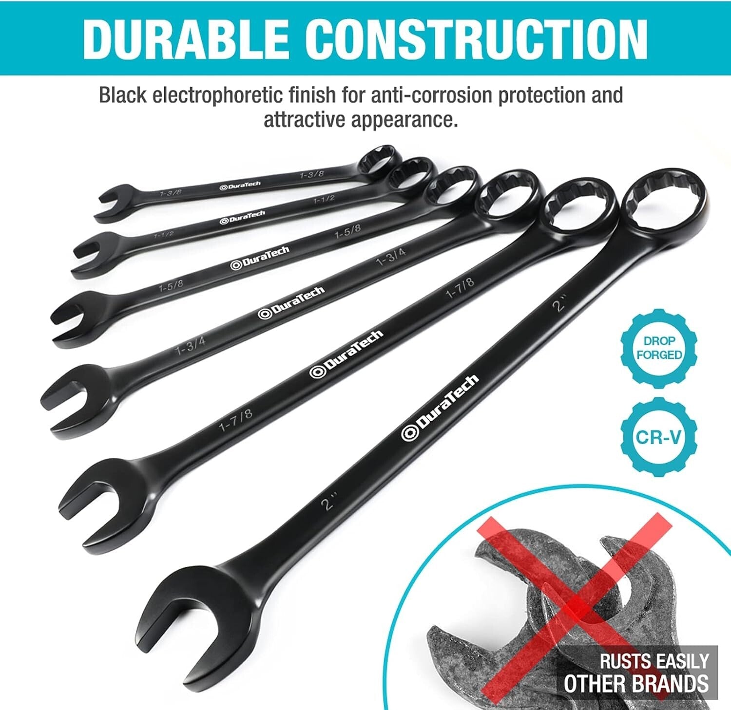 Durable Black Electrophoretic Wrench Set - 6 Jumbo Sizes, Easy Storage Pouch