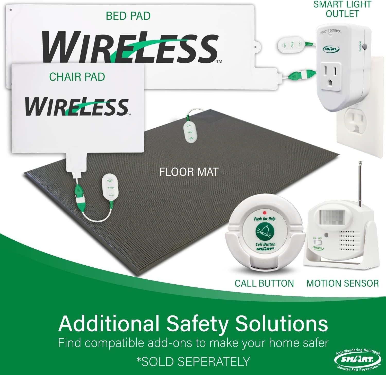 Smart Caregiver Wireless Bed Alarm System - 10x30” Safety Pad with Monitor
