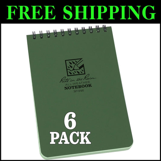 Durable Weatherproof Top Spiral Notebooks, Green - 6-Pack for Active Lifestyles