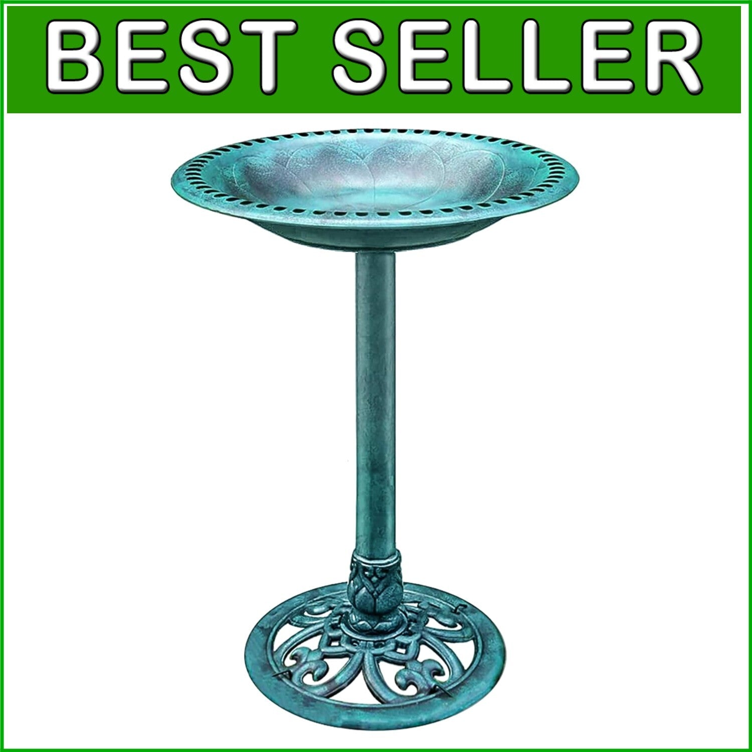 Elegant 28-Inch Lightweight Green Polyresin Bird Bath for Outdoor Garden Decor