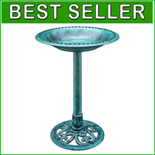 Load image into Gallery viewer, Elegant 28-Inch Lightweight Green Polyresin Bird Bath for Outdoor Garden Decor