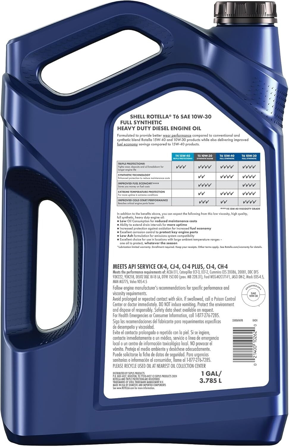 Efficient 10W-30 Full Synthetic Motor Oil with Triple Protection - 3 Gallon Set